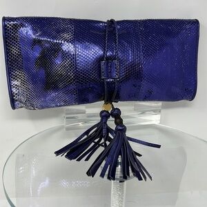 Gucci Malika Large Python Snakeskin Deep Metallic Purple Clutch